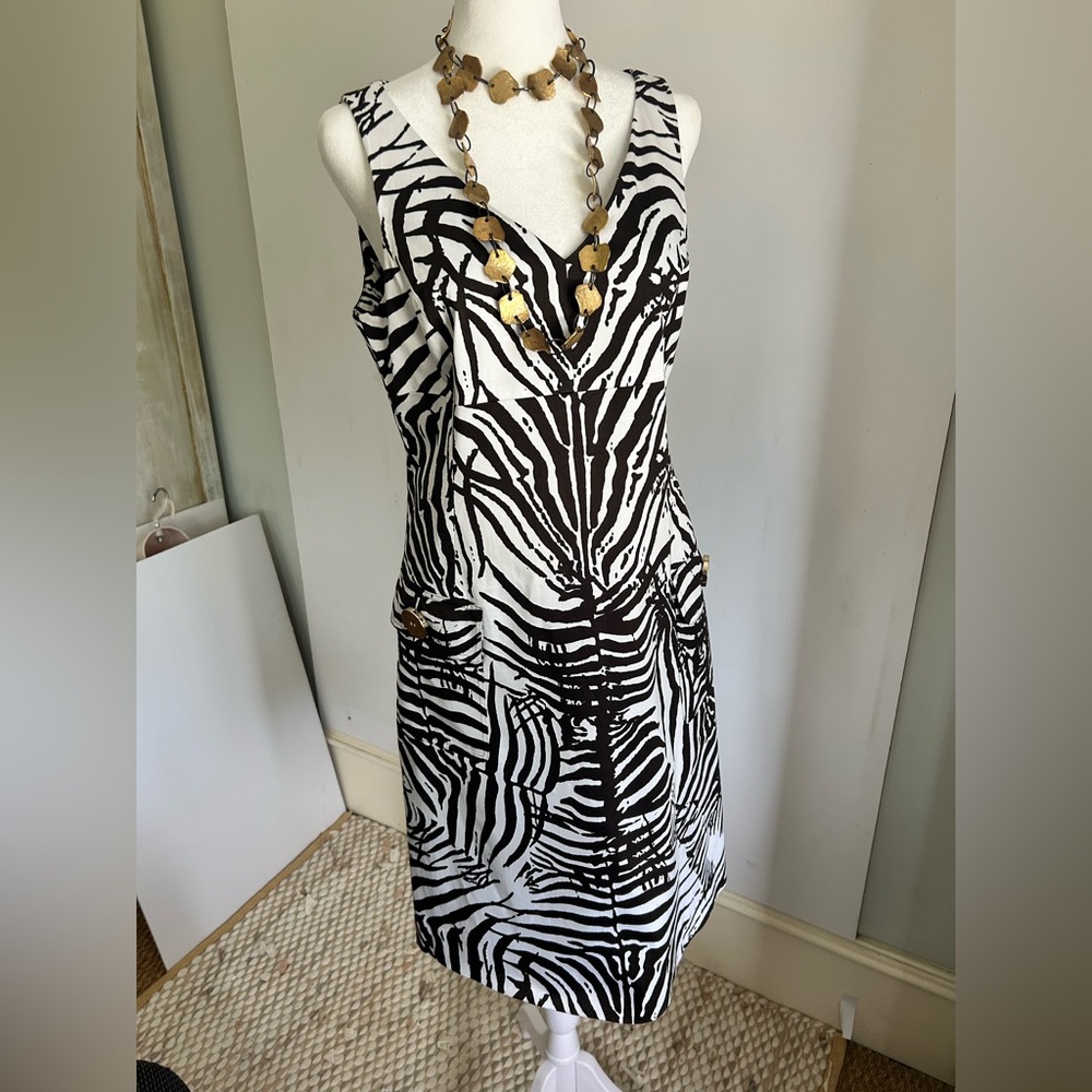 NWT Carlisle chocolate brown & White Zebra Dress with Pockets Sz 8